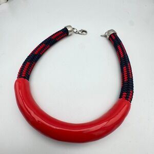 OGJM Orly Genger Jaclyn Mayer Braided Rope Statement Necklace Red Resin Chunky